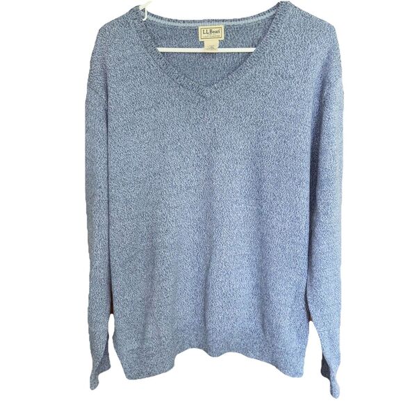 LL Bean Men Large V-Neck Sweater 100% Cotton Blue Soft Comfortable Casual Prep - Picture 1 of 7